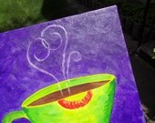 original painting --Café au Love-- mixed media on stretched canvas
