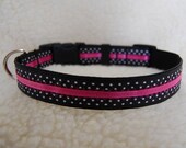 Dog Collar & Leash Set: Custom Black and White Polka Dot with Pink Stripe