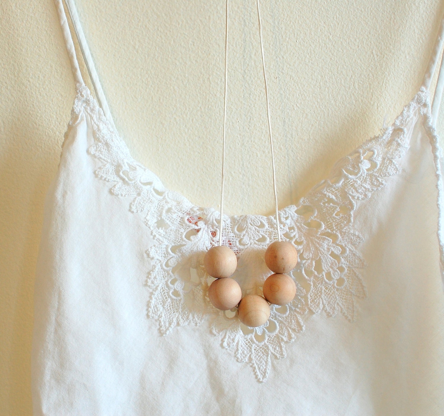 natural wood necklace - white and natural - minimalist necklace