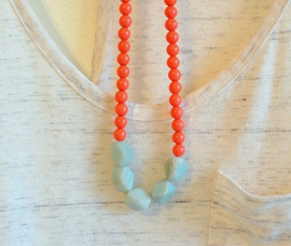 modern coral statement necklace - coral, light blue - made to order