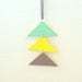triangles necklace - mint, yellow, grey - oxidized silver chain - extra long chain
