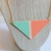 painted wood triangle pendant necklace - coral, mint color block - gold chain
