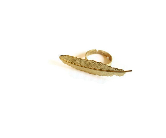 gold feather ring - knuckle duster ring - adjustable gold band