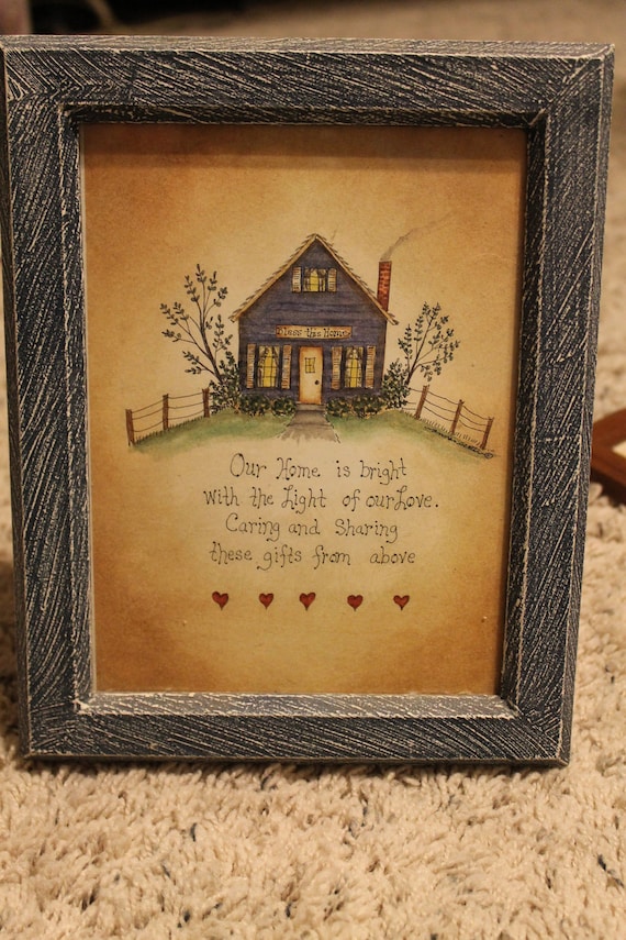 Cottage Chic Blue Home Decor Picture Americana upcycled frame and print country 