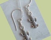 Silver Cactus Earrings, Plants in West Desert, Kitsch, Fun, Geekery, Realistic, Drop Earrings, Dangly Charm Earrings