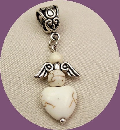 Angel Pendant White Turquoise with Silver Bail Fits European Style Charm Bracelet Necklace