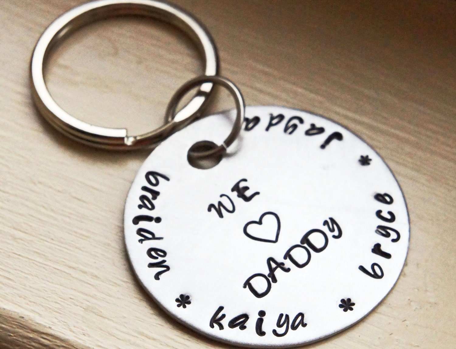 Personalized Keychain - Custom Gift for Him - 1.5" Aluminum round Hand Stamped Keychain - Father's Day