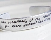 Custom Stamped Quote Cuff Bracelet - Personalized Silver Aluminum Adjustable Name or Quote Cuff Jewelry -  Animal Rights Support Quote