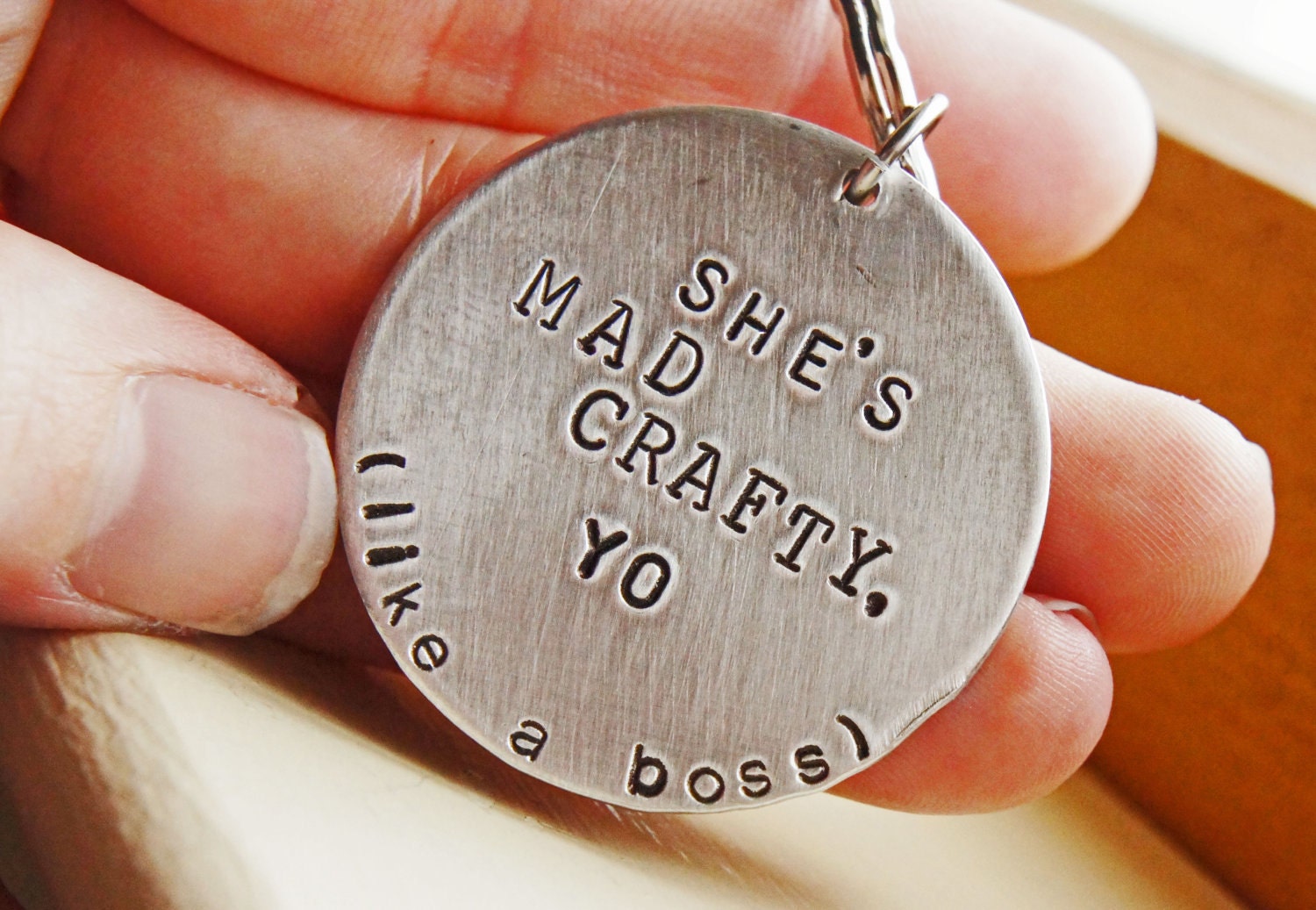 Personalized Keychain - Hand Stamped She's Mad Crafty, Yo Like a Boss Custom Silver Crafters Craft Lover's GiftMothers Day