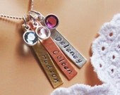 Personalized Birthstone Mommys Necklace - Hand Stamped Copper Brass Sterling Silver Name Necklace - Gift for MomMothers Day