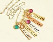 Mommys Name Necklace Personalized with Birthstones - 5 Tag Custom Hand Stamped Mothers Necklace Copper Sterling Silver Brass - Gift for Mom