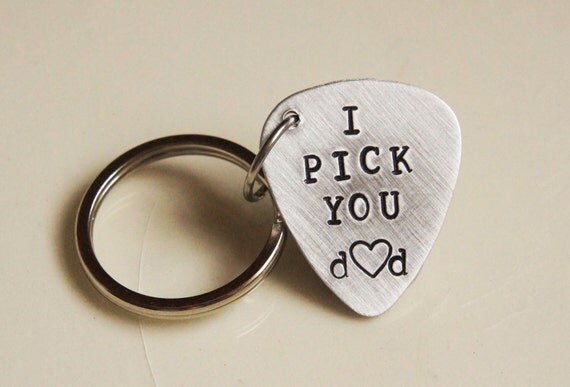 Custom Guitar Pick Keychain - Aluminum Personalized Pick - Customized music lovers Gift for Him - Valentines Day Grooms Gift
