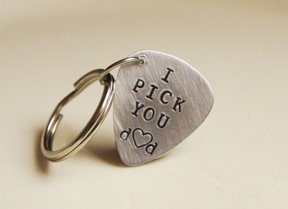 Custom Guitar Pick Keychain - Aluminum Personalized Pick - Customized music lovers Gift for Him - Valentines Day Grooms Gift