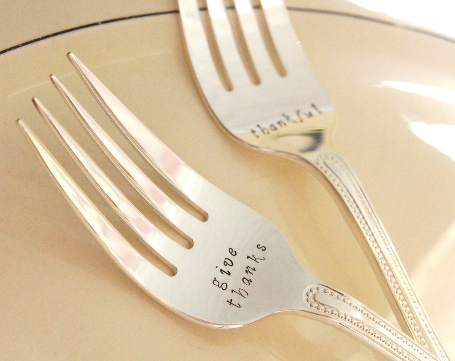 Hostess Gift Personalized Fall Thanksgiving Flatware Servingware Set of 2 Hand Stamped Large Meat Serving Forks Customized Turkey Ham Fork