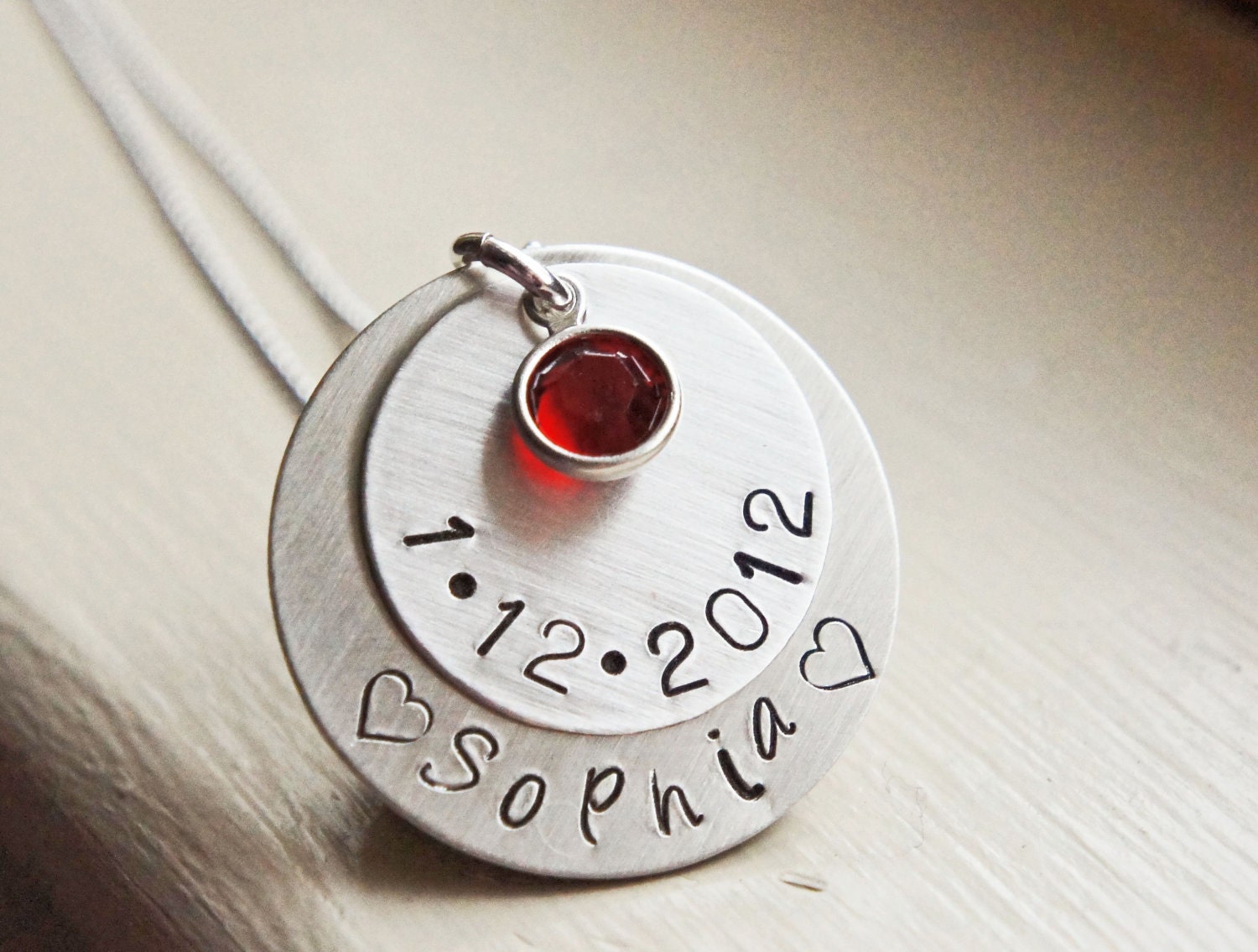 Mommy's Name Birth Date Birthstone Necklace Double Sterling Silver Disc New Mommy GiftMothers Day