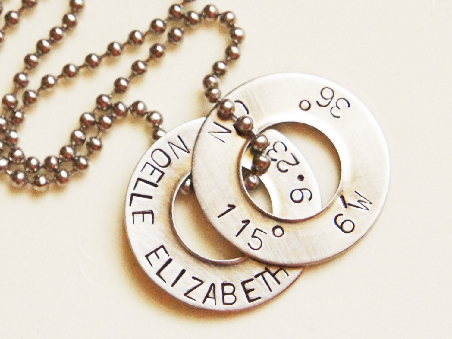Coordinates Washer Necklace Personalized Double Disc Latitude Longitude Stainless Steel Location Long Distance Love Anniversary Wedding Gift