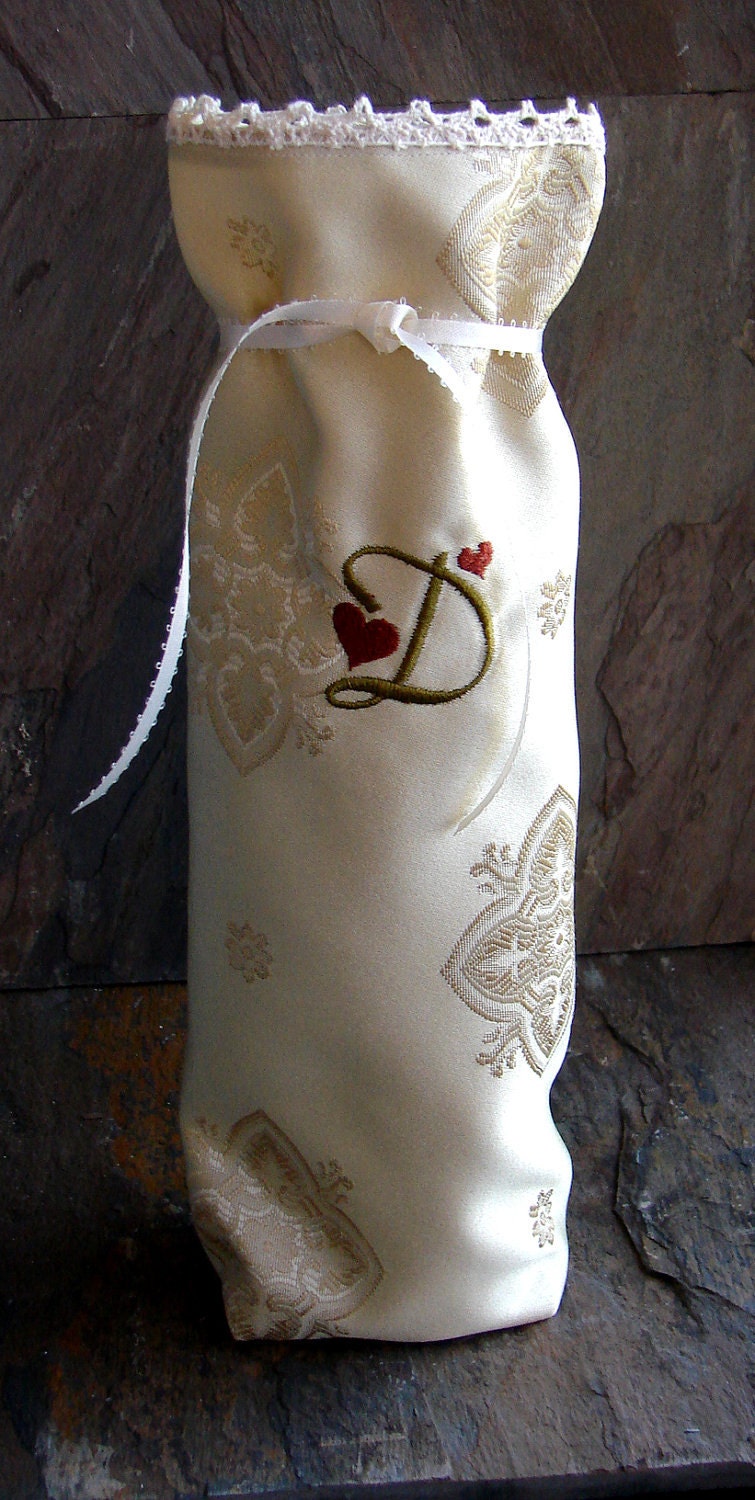 Monogramed Initial  Wine or Hostess Gift Reusable Bag