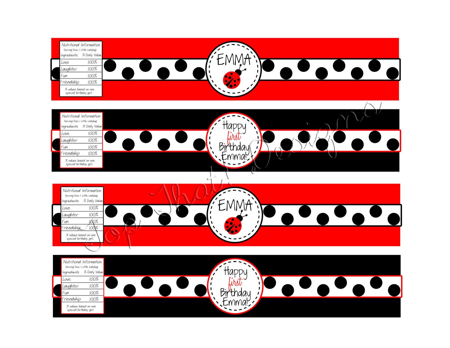 Ladybug Water Bottle Labels- Printable