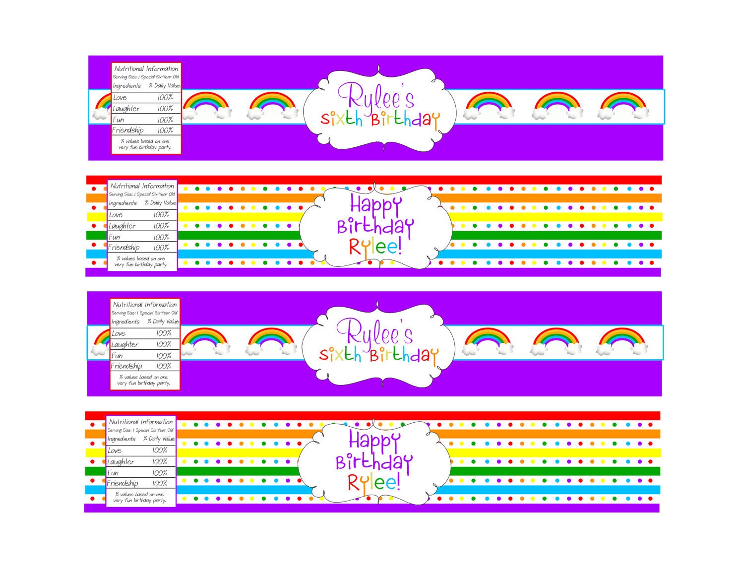 Rainbow Water Bottle Labels- Printable
