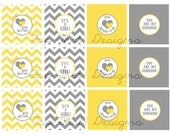 Gray, Yellow, White Cupcake Toppers/Party Circles for Baby Shower- Printable (You are my Sunshine)