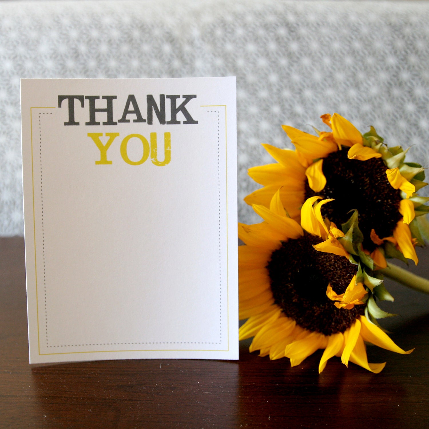Set of 12 Yellow and Gray Thank You Cards