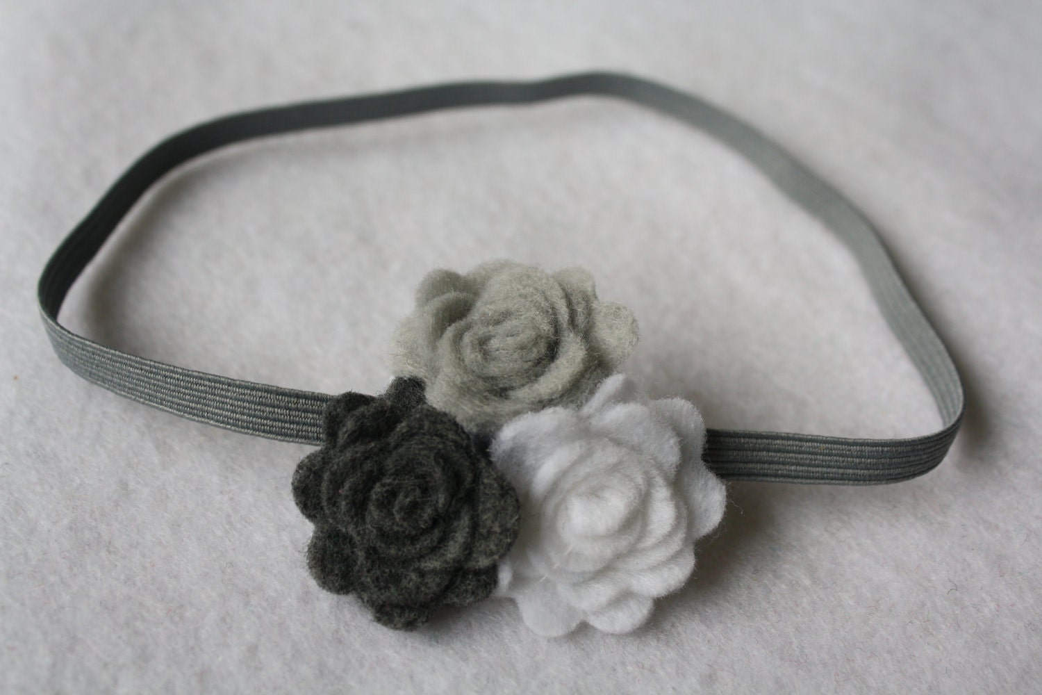 Gray Baby Girls Headband- Felt Flower Headband - Baby Newborn Toddler Girls Headband
