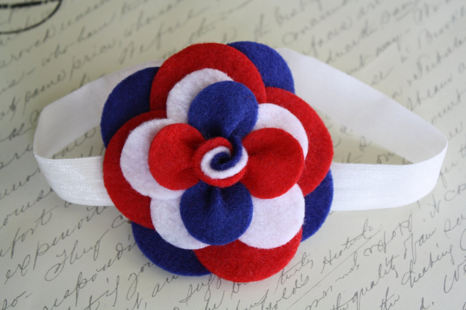 Fourth of July Baby Headband - Red White and Blue Felt Flower Headband- Baby Infant Toddler Girls Adult