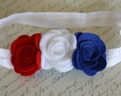 Fourth of July Baby Headband - Red White and Blue Felt Flowers- Newborn, Infant, Toddler, Girls, Teen, Adult Headbands