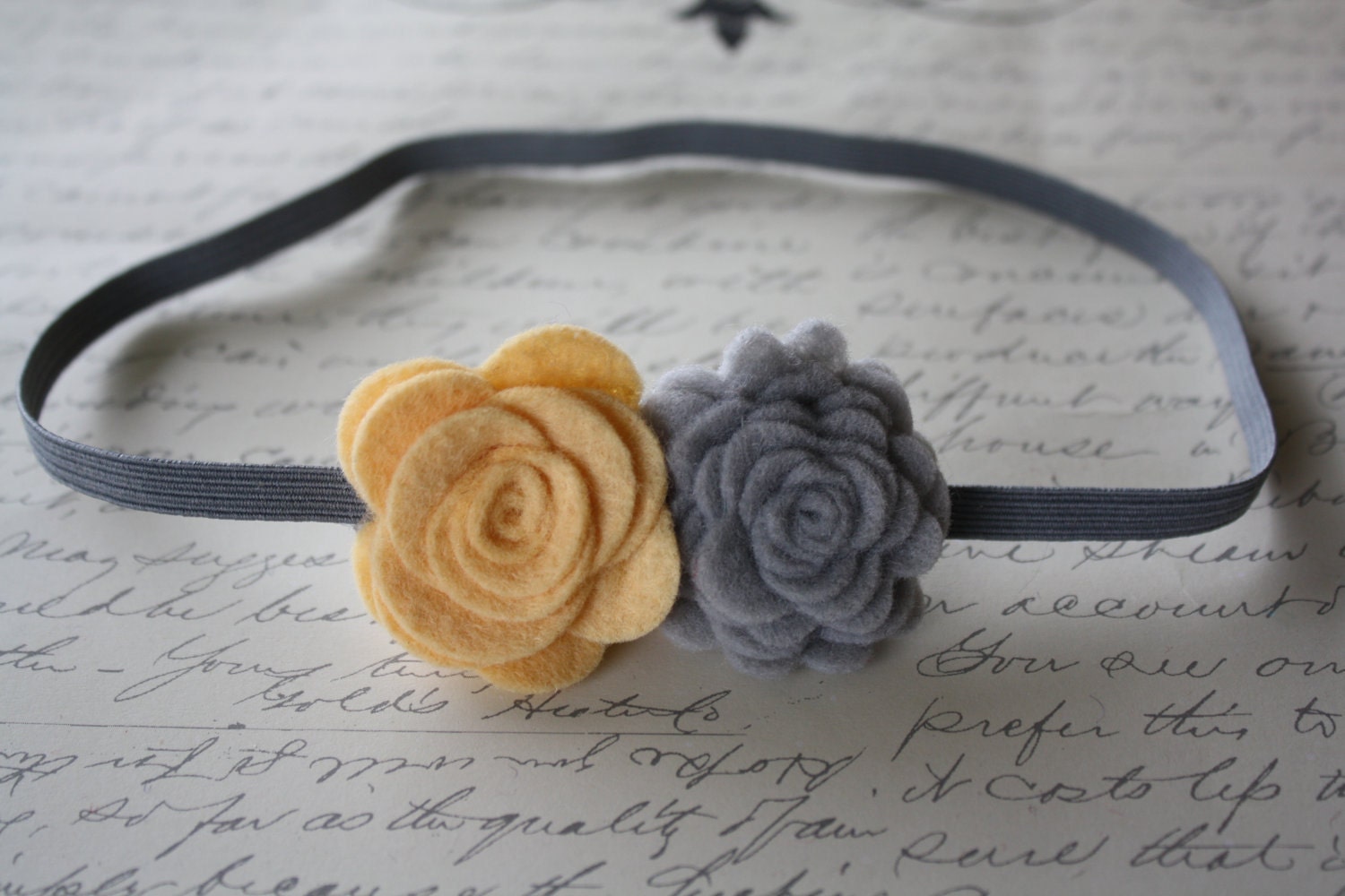 Baby Headband Felt Flower Yellow and Gray - Newborn, Infant, Baby, Girl, Womens