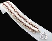 Garnet Swarovksi Crystals and  Rose Quartz Gemstones Woven Cuff Bracelet