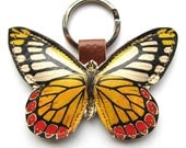 Leather keychain / bag charm - Yellow butterfly