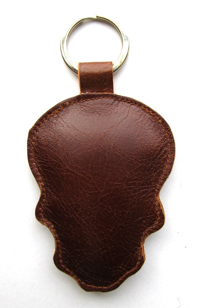 Leather keychain / bag charm - Sugar Skull