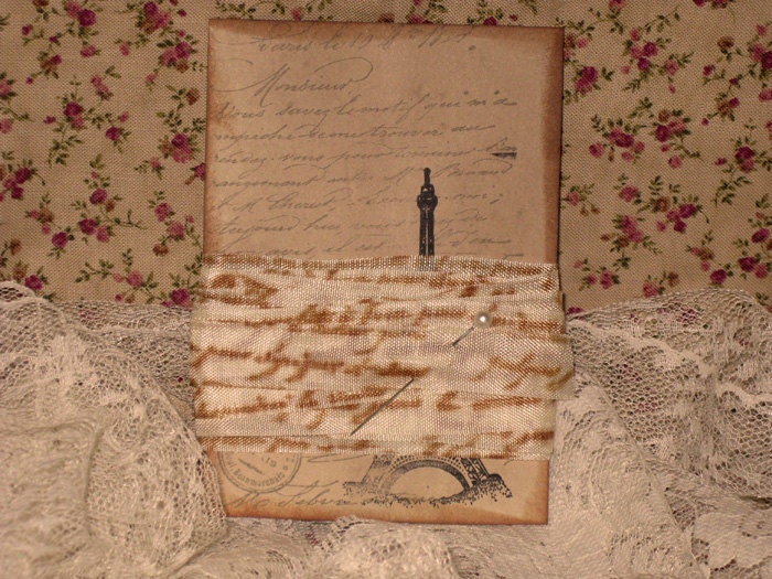 French Vintage Hand Stamped French Script Seam Binding French Vanilla