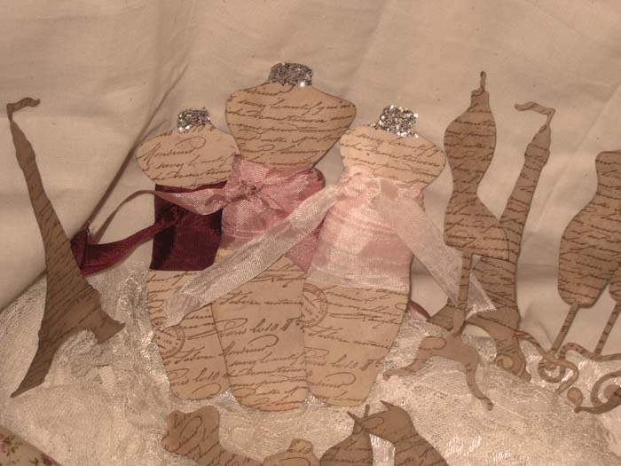 French Vintage Seam Binding Rose Rosette Dress Form Tag ECS