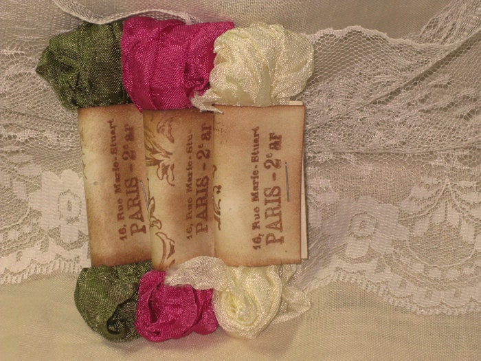 French Inspired Seam Binding Ribbon Distressed and Scrunched  - Passion - French Marche (SB022)