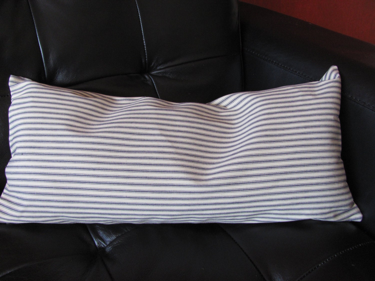 Blue and Cream Ticking Pillow Case