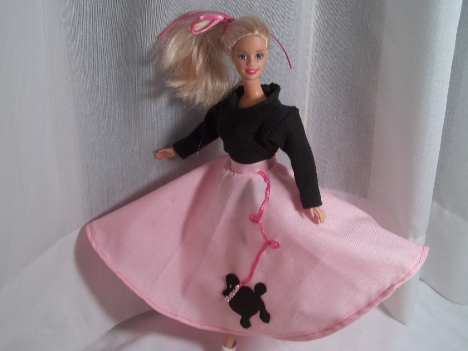Barbie Clothes 50s Sock Hop Pink Poodle Skirt & Black Tee Halloween Costume
