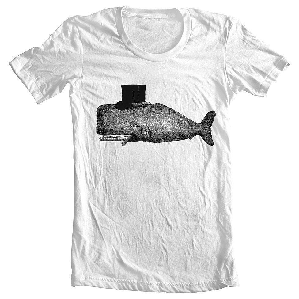 Unisex T Shirt Whale Tophat American Apparel XS, S, M, L, XL 9 COLORS