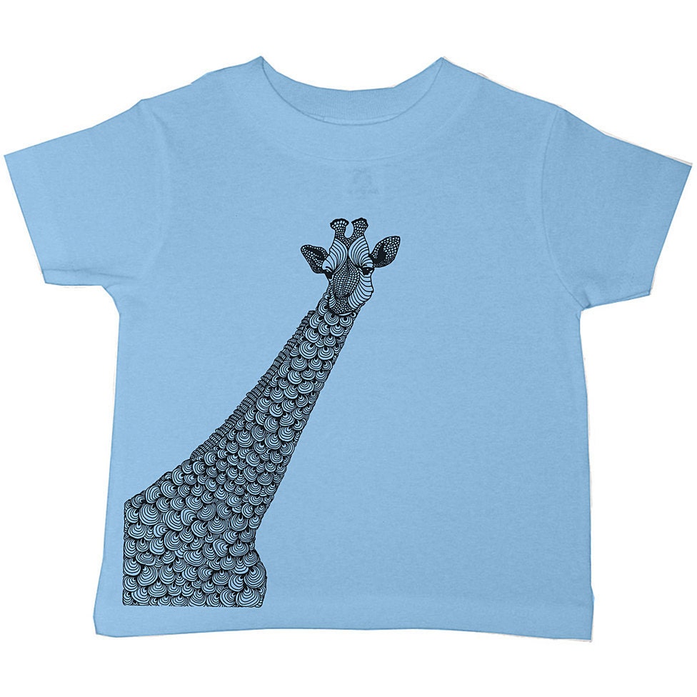 GIRAFFE Childrens Clothing- T Shirt Toddler and Kids Shirt - Sizes 18M 2T 3T 4T 5 6  7 -  Lite BLUE (4 CoLORS) - (chct)