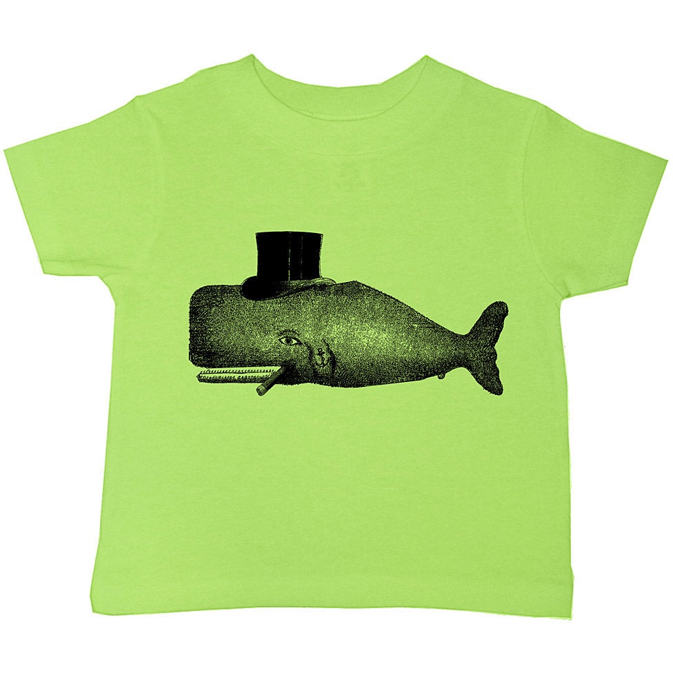 Childrens Kids Clothing WHALE - T Shirt Toddler  Shirt - Sizes 18M 2T 3T 4T 5 6  7 - Green  (4 CoLORS)
