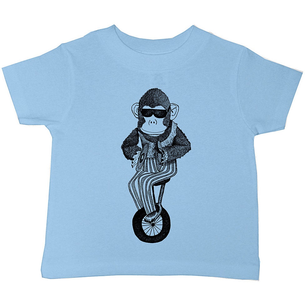 Childrens Clothing MONKEY Kids T Shirt Toddler Shirt - Sizes 18M 2T 3T   Blue  (4 COLORS) - (chct)