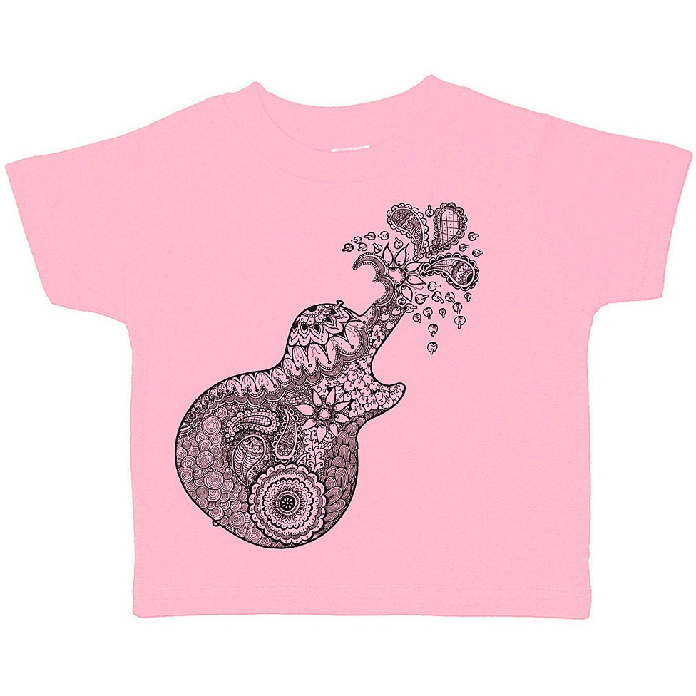 Kids Clothing Children GUITAR T Shirt Toddler Shirt - Sizes 18M 2T 3T 4T 5 6 7  Pink  (4 COLORS) - (ccht)