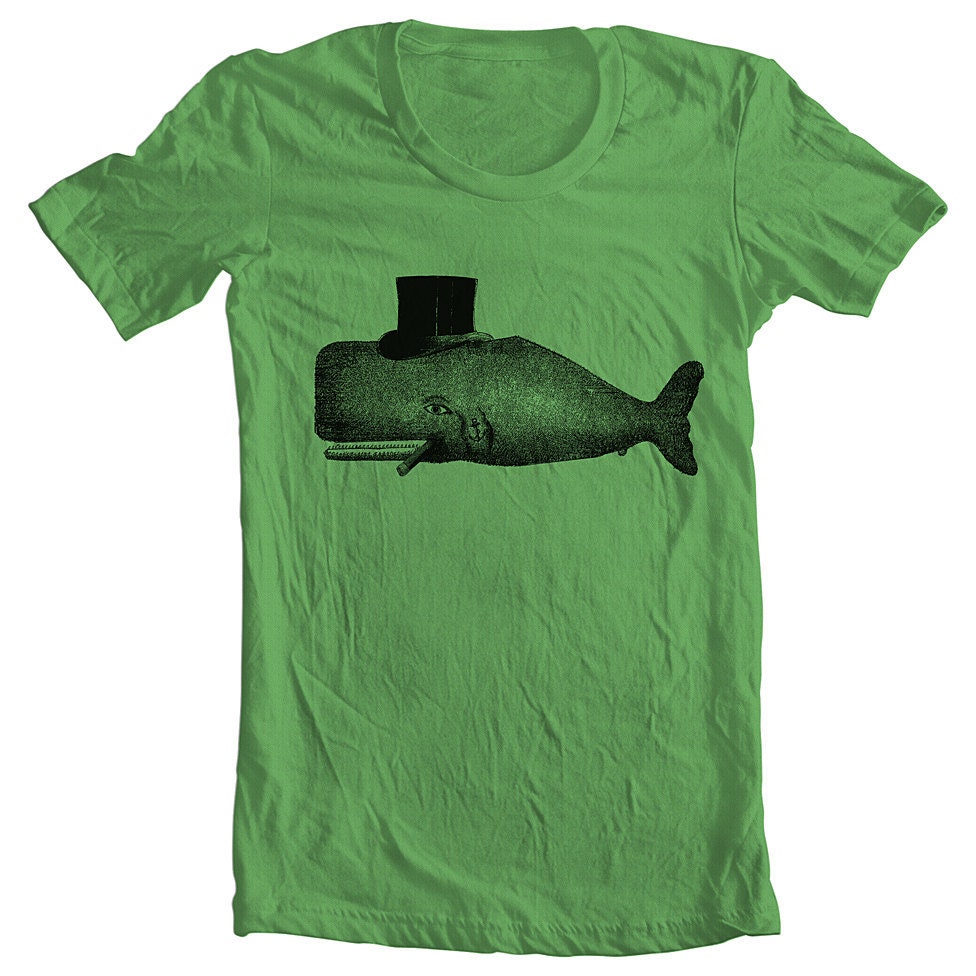Unisex T Shirt Whale Tophat American Apparel XS, S, M, L, XL 9 Colors