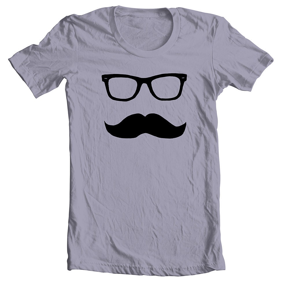 Unisex T Shirt Mustache Wayfarer American Apparel Mens Womens Short Sleeve Tee XS, S, M, L, XL 9 COLORS