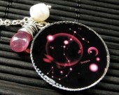 Scorpio Zodiac Necklace. Sun Sign Charm Necklace in Dark Pink.. Handmade Jewelry.