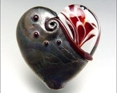 Red Heart Glass Bead Lampwork Pendant Large Focal Handmade Jewelry Supplies - by Stephanie Gough sra fhfteam leteam