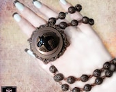 Victorian Style Necklace Black Onyx Center Piece and Brass Filigree