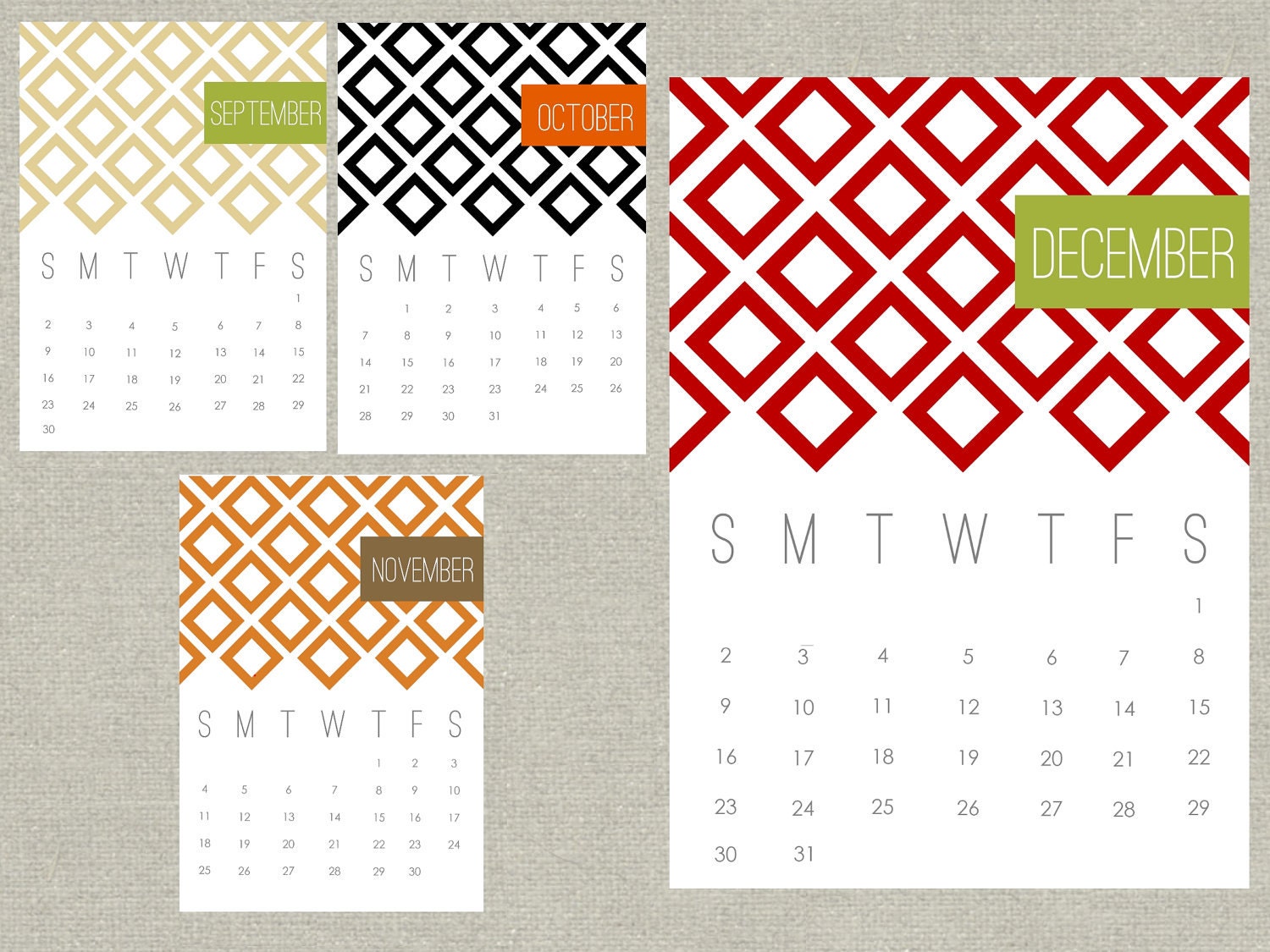 Printable 2012 Calendar - 5 x 7 inches