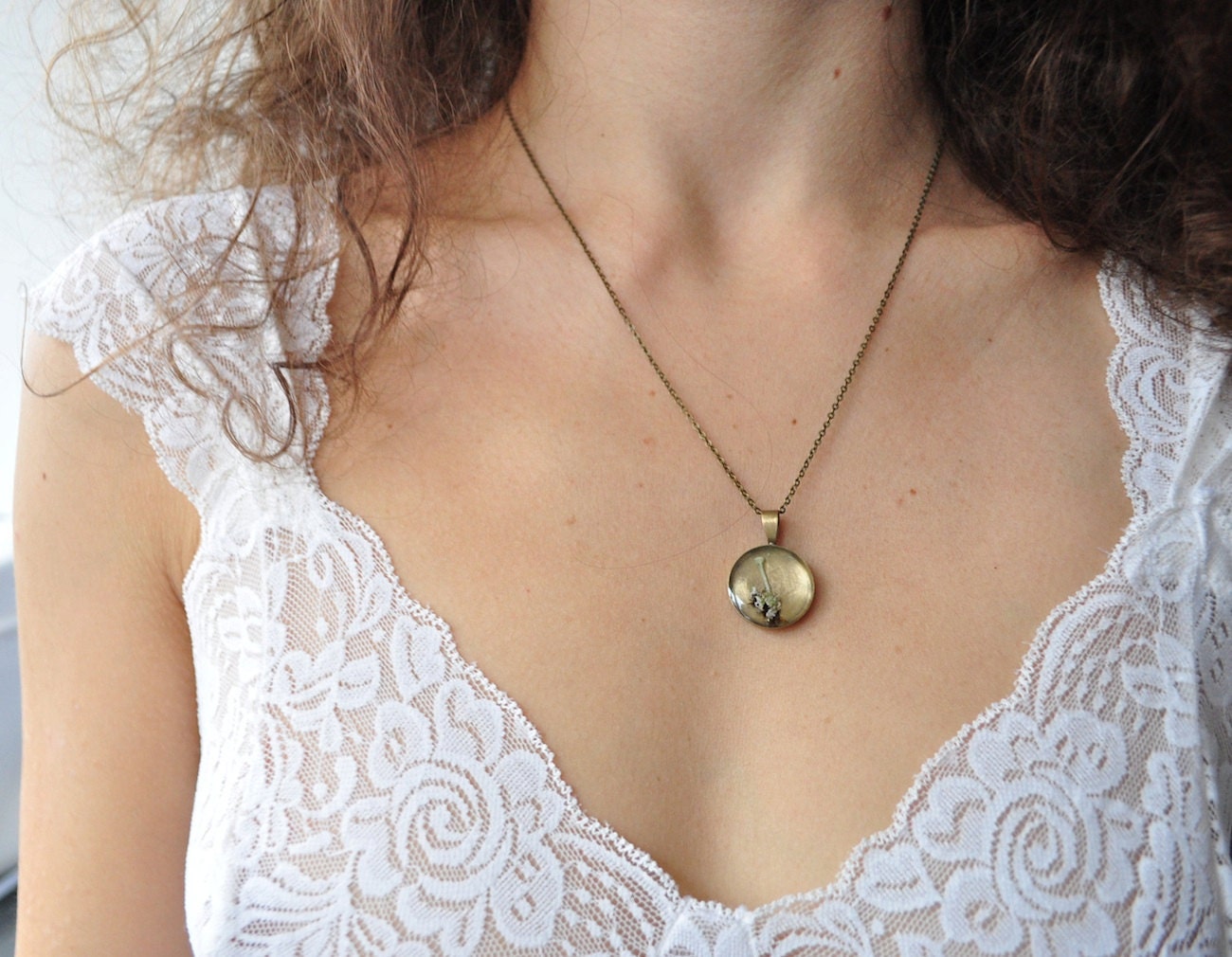 Herbarium.  'Cladonia chlorophaea' resin pendant