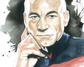 Star Trek TNG Next Generation Watercolor Art Print: Capt. Jean Luc Picard